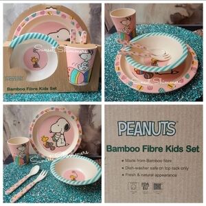 4 New Peanuts Snoopy & Woodstock Kids Easter Egg Dinner Plate Bowl Cup Utensils